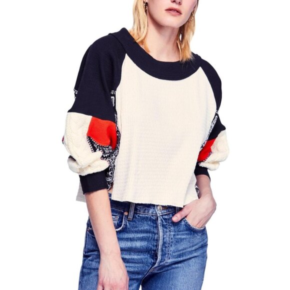 Free People Tops - Free People Black and Cream Crop Top with Red Accents
